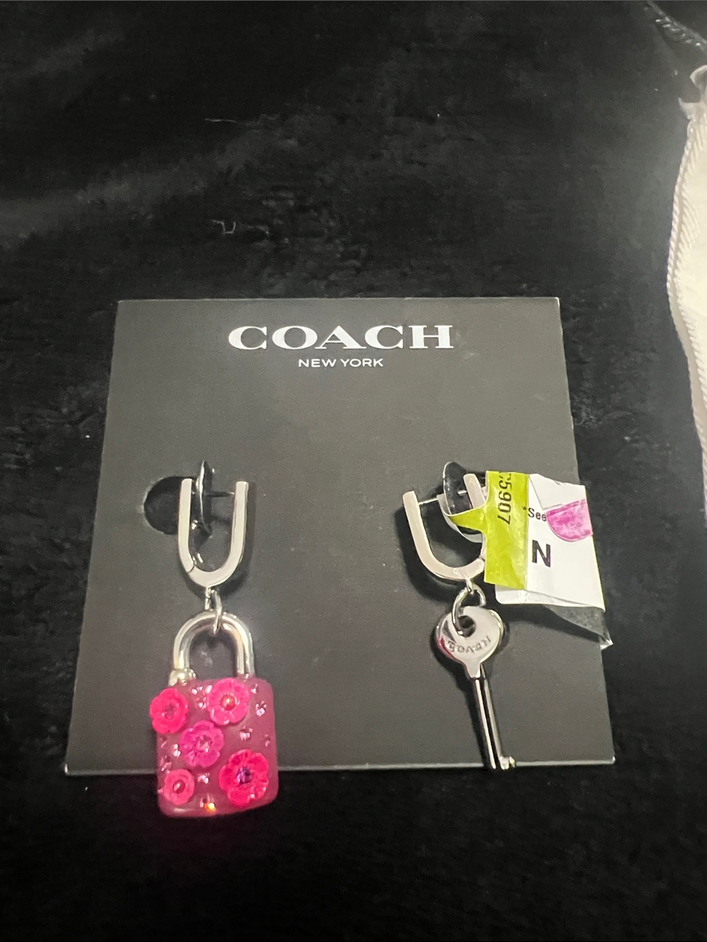 Coach Pink Padlock & Key Charm Dangle Earrings